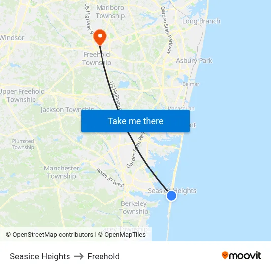 Seaside Heights to Freehold map