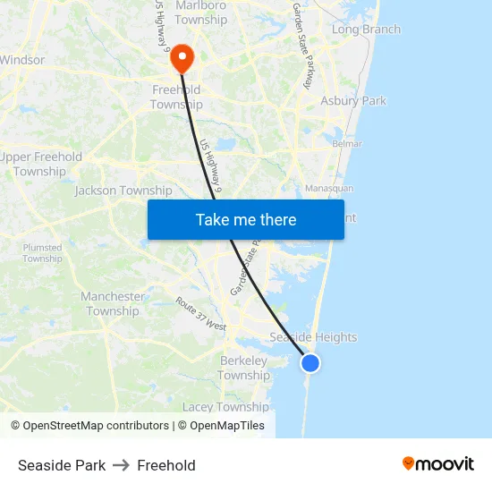 Seaside Park to Freehold map