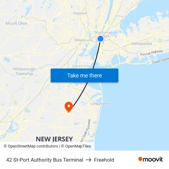 42 St-Port Authority Bus Terminal to Freehold map