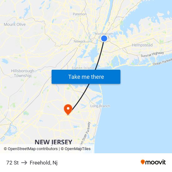 72 St to Freehold, Nj map