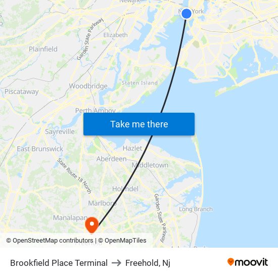 Brookfield Place Terminal to Freehold, Nj map