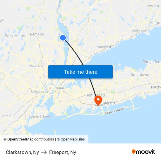 Clarkstown, Ny to Freeport, Ny map