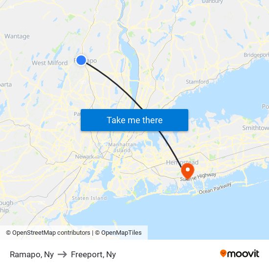 Ramapo, Ny to Freeport, Ny map