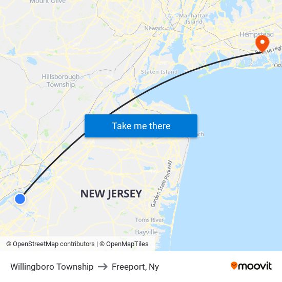 Willingboro Township to Freeport, Ny map