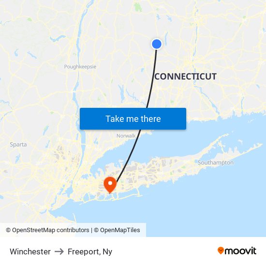 Winchester to Freeport, Ny map