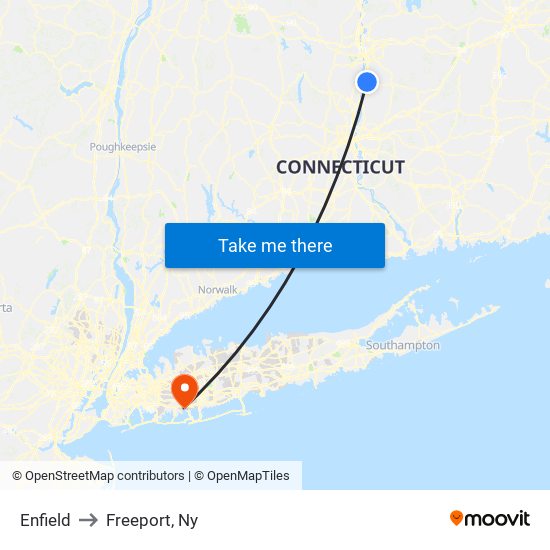 Enfield to Freeport, Ny map