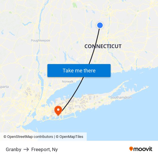 Granby to Freeport, Ny map