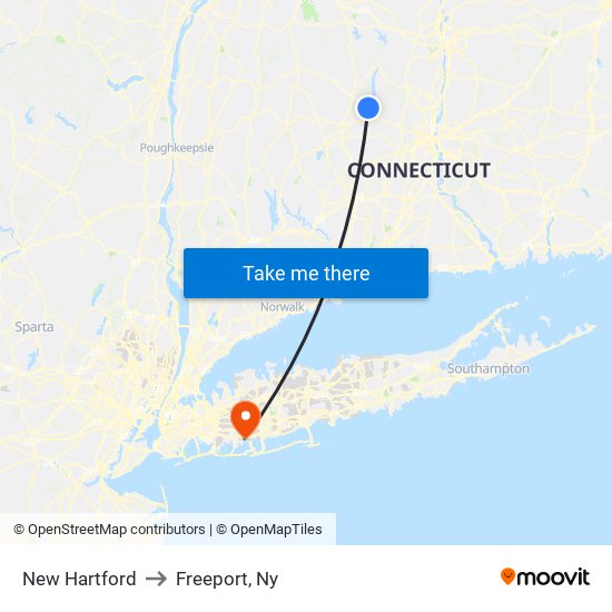 New Hartford to Freeport, Ny map