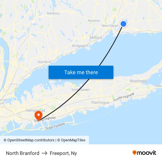 North Branford to Freeport, Ny map