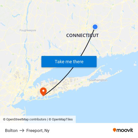 Bolton to Freeport, Ny map