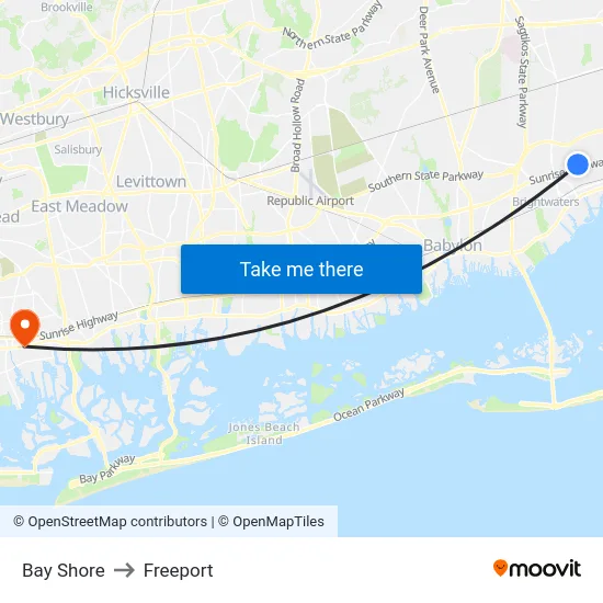 Bay Shore to Freeport map