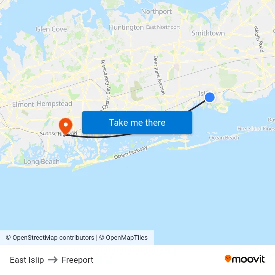 East Islip to Freeport map