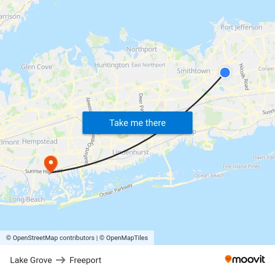 Lake Grove to Freeport map