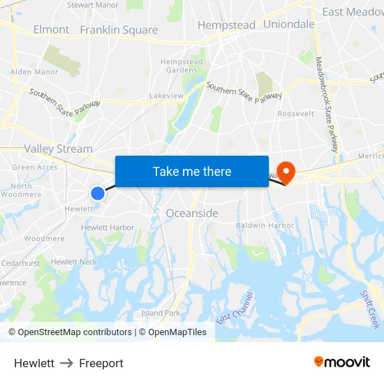 Hewlett to Freeport map