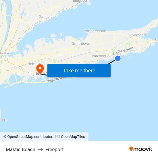 Mastic Beach to Freeport map