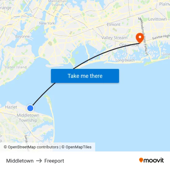 Middletown to Freeport map