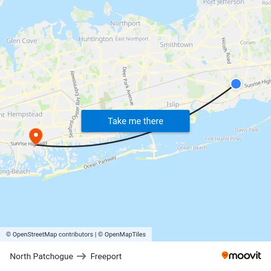 North Patchogue to Freeport map