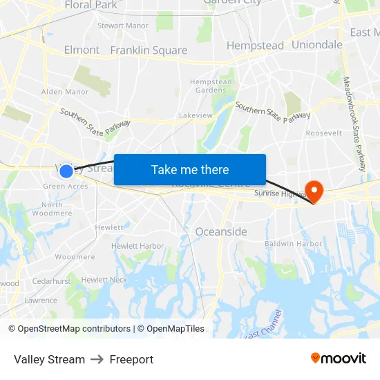 Valley Stream to Freeport map