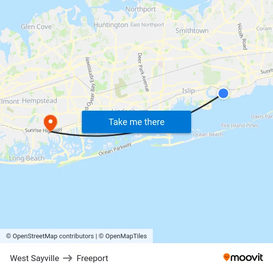 West Sayville to Freeport map