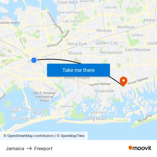 Jamaica to Freeport map