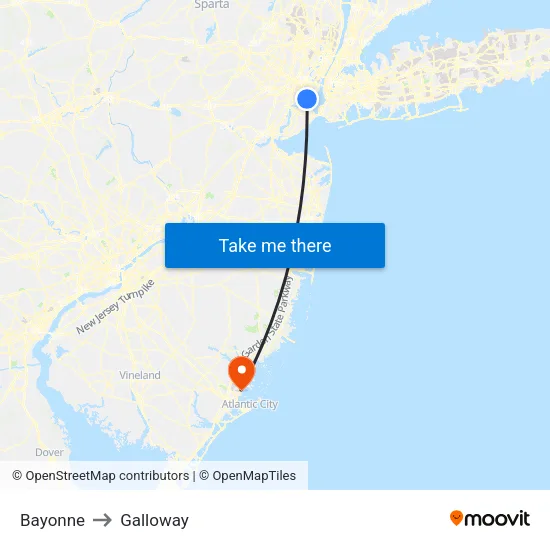 Bayonne to Galloway map