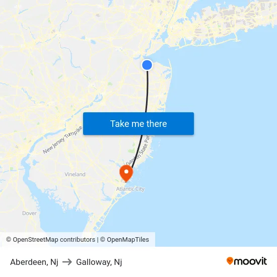 Aberdeen to Galloway, Nj map