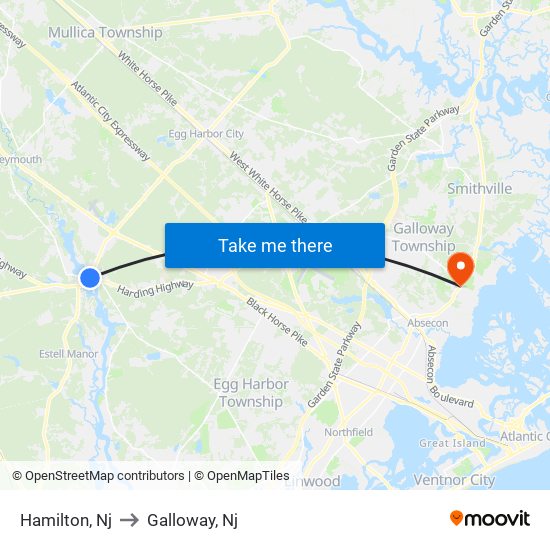 Hamilton, Nj to Galloway, Nj map