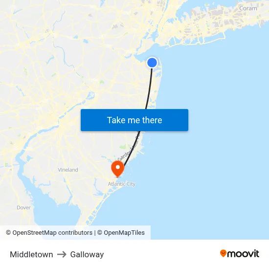 Middletown to Galloway map