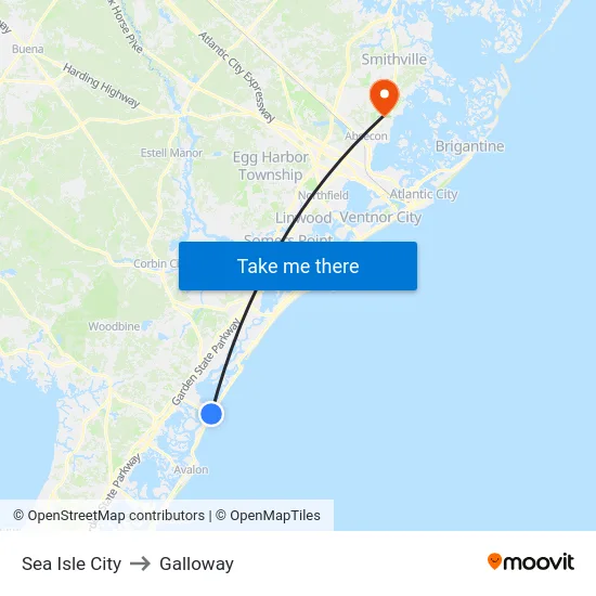 Sea Isle City to Galloway map