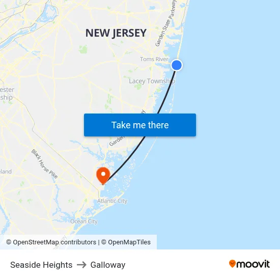 Seaside Heights to Galloway map