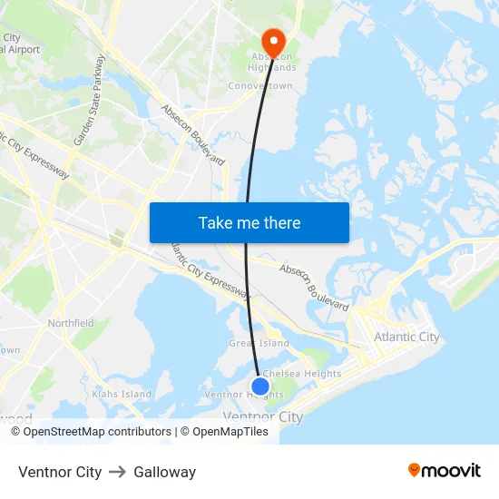 Ventnor City to Galloway map