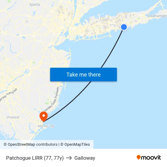 Patchogue LIRR (77, 77y) to Galloway map