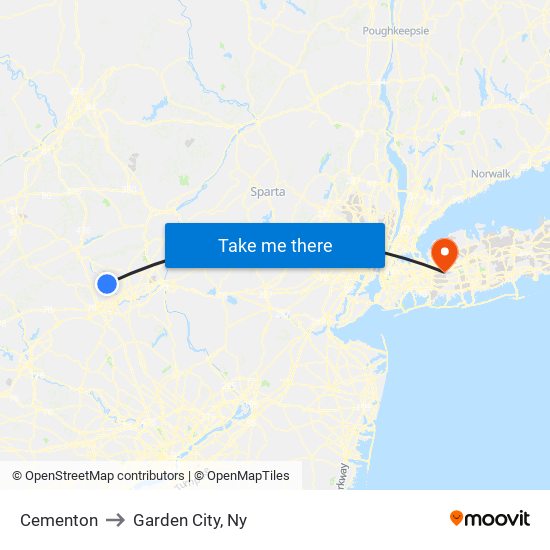 Cementon to Garden City, Ny map