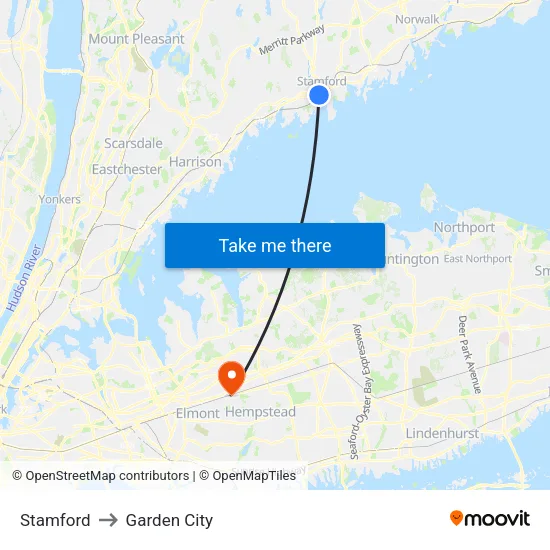Stamford to Garden City map