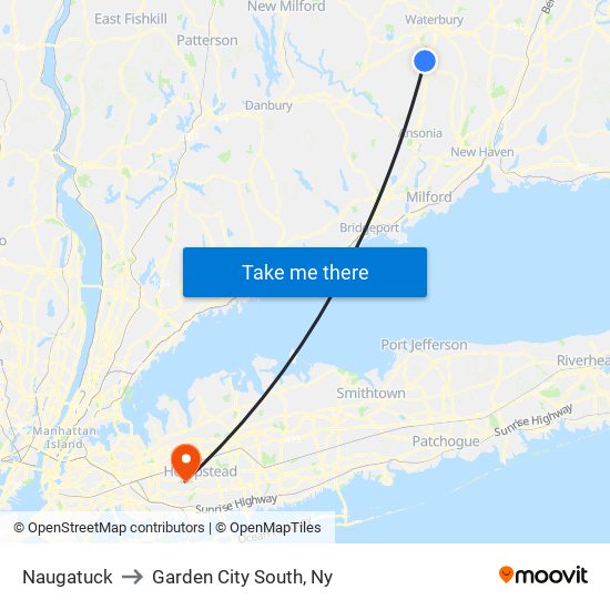 Naugatuck to Garden City South, Ny map