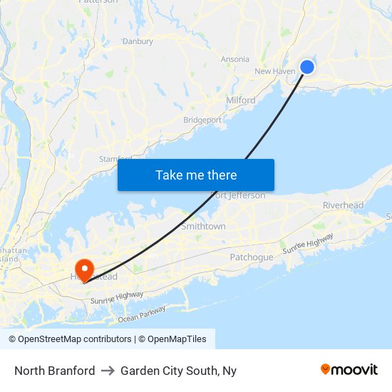 North Branford to Garden City South, Ny map