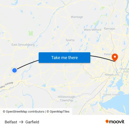 Belfast to Garfield map