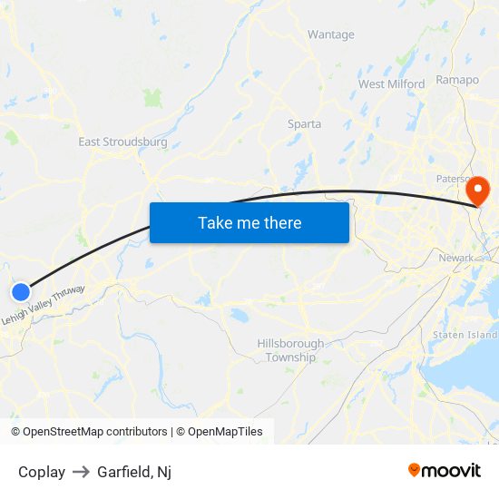 Coplay to Garfield, Nj map