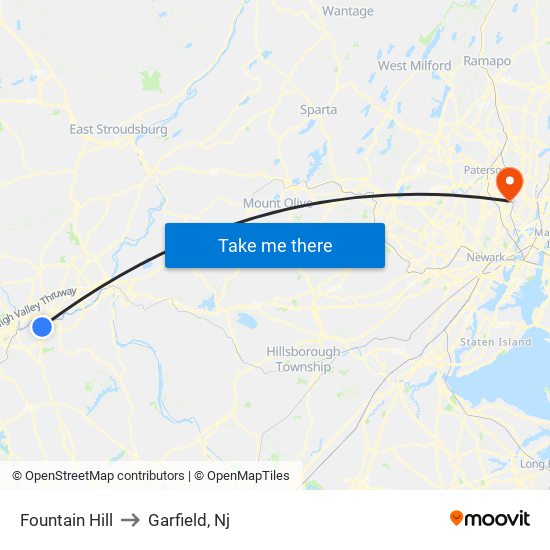 Fountain Hill to Garfield, Nj map