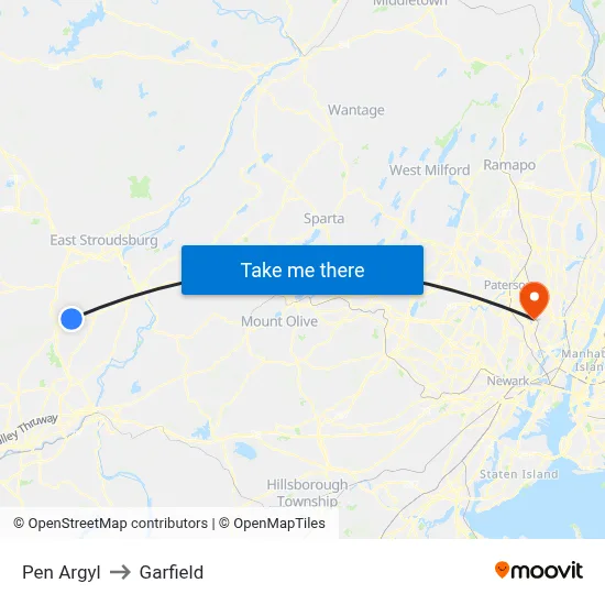 Pen Argyl to Garfield map