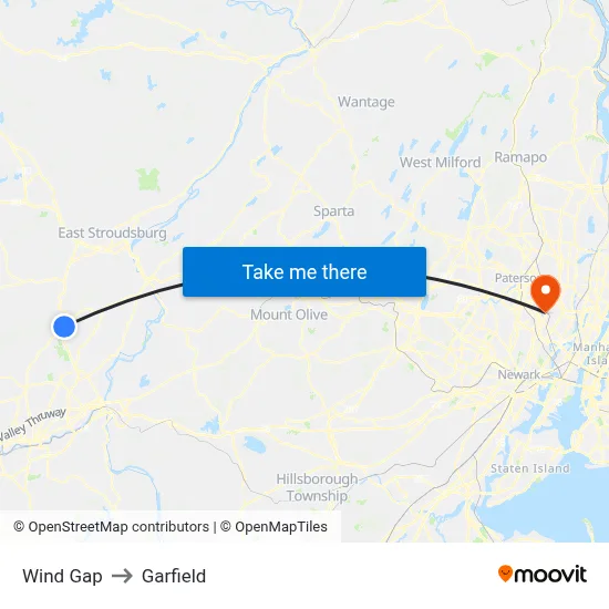 Wind Gap to Garfield map