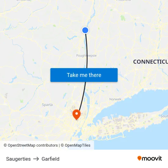 Saugerties to Garfield map