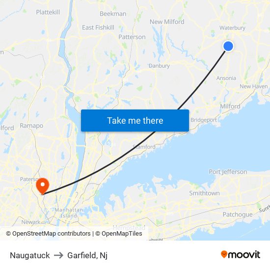 Naugatuck to Garfield, Nj map