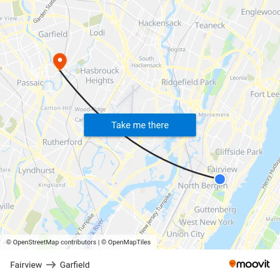 Fairview to Garfield map