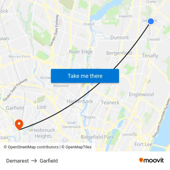 Demarest to Garfield map