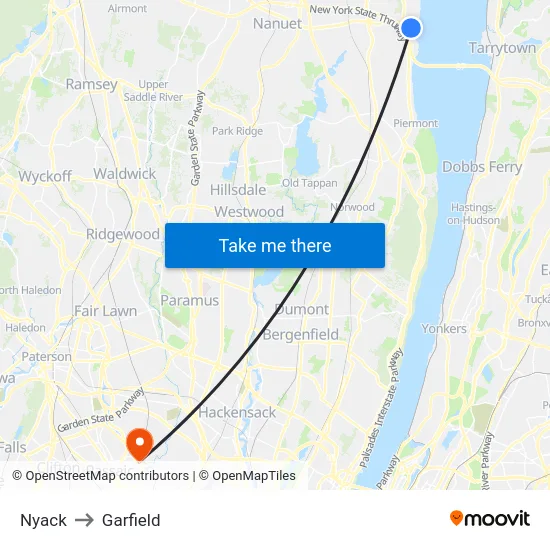 Nyack to Garfield map
