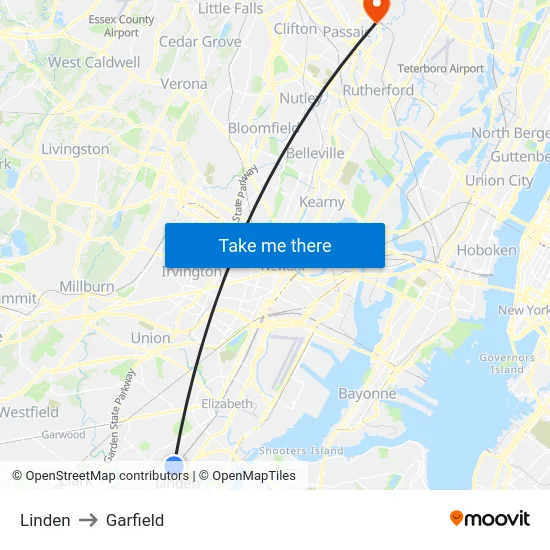 Linden to Garfield map
