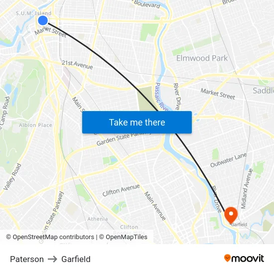 Paterson to Garfield map