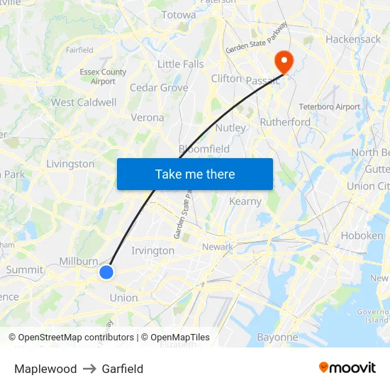 Maplewood to Garfield map