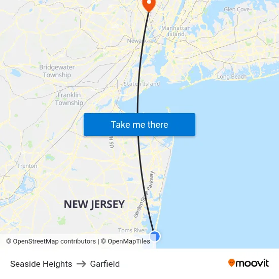Seaside Heights to Garfield map